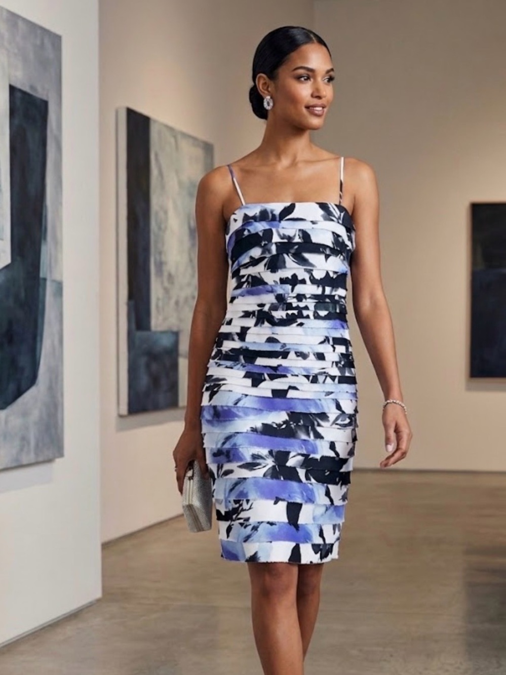Connected Apparel Striped Floral Pleated Sheath Mini Dress - Size 6
